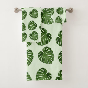 Palm Leaves, Green Leaves, Tropical Pattern Bath Towel Set