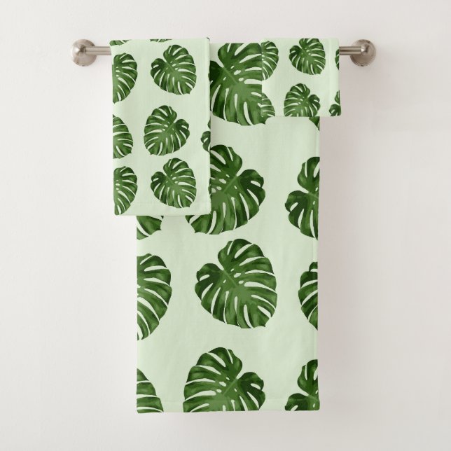 Palm Leaves, Green Leaves, Tropical Pattern Bath Towel Set (Insitu)