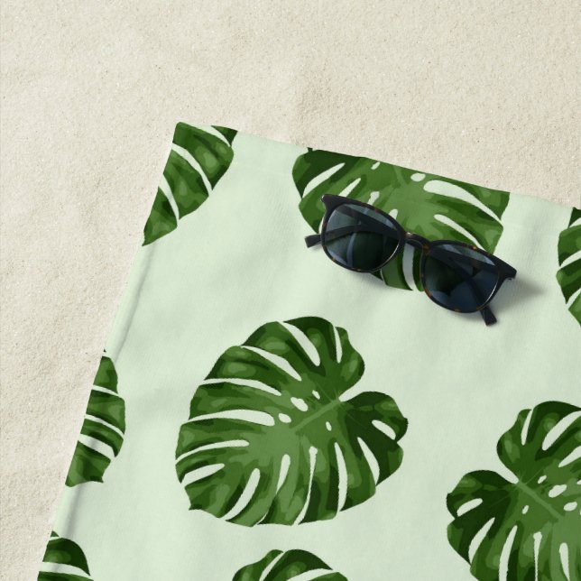 Palm Leaves, Green Leaves, Tropical Pattern Beach Towel (In Situ)