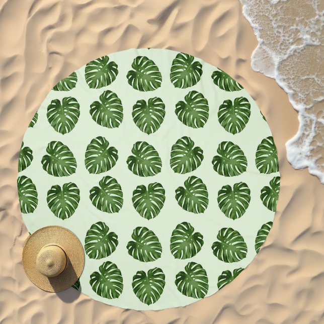 Palm Leaves, Green Leaves, Tropical Pattern Beach Towel (Beach)