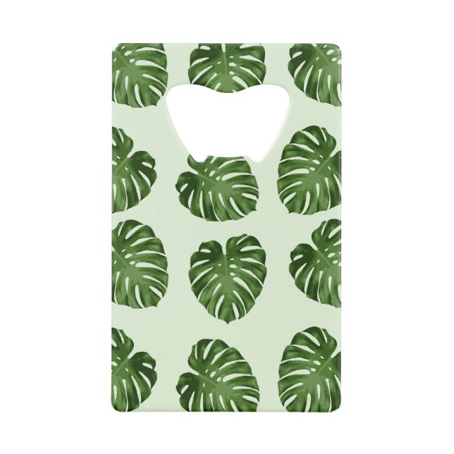 Palm Leaves, Green Leaves, Tropical Pattern Credit Card Bottle Opener (Front)