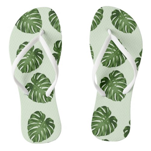 Palm Leaves Green Leaves Tropical Pattern Flip Flops