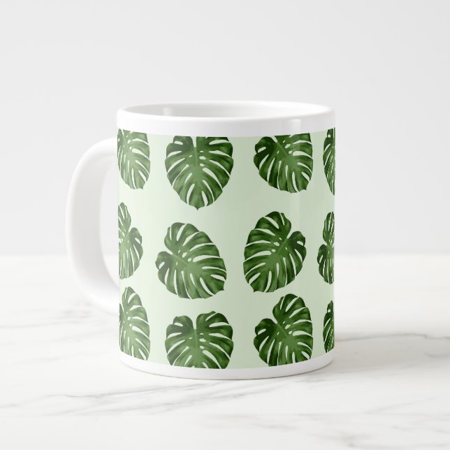 Palm Leaves, Green Leaves, Tropical Pattern Giant Coffee Mug (Front Left)