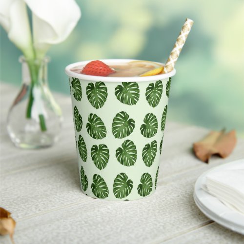 Palm Leaves Green Leaves Tropical Pattern Paper Cups