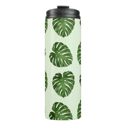 Palm Leaves Green Leaves Tropical Pattern Thermal Tumbler