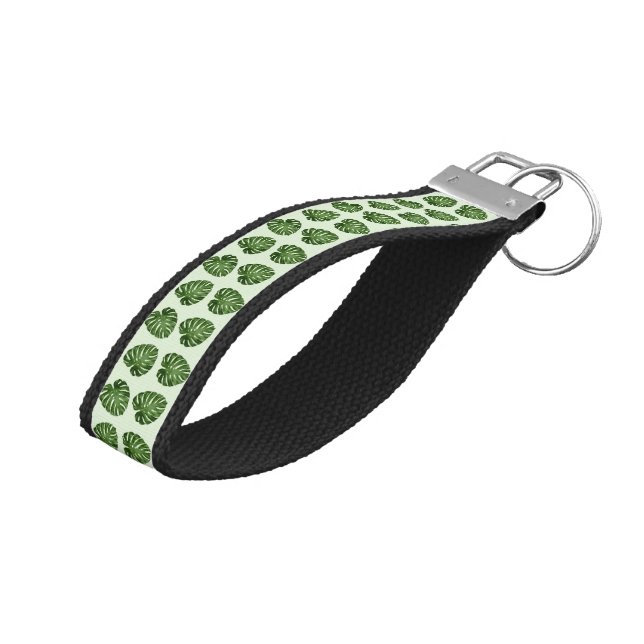 Palm Leaves, Green Leaves, Tropical Pattern Wrist Keychain (Angled Up)
