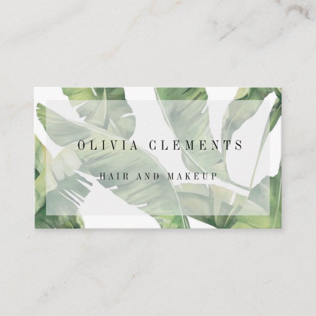 Palm Leaves Greenery Modern Business Card (Front)