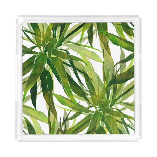 Palm Leaves Hand Painted Pattern Acrylic Tray