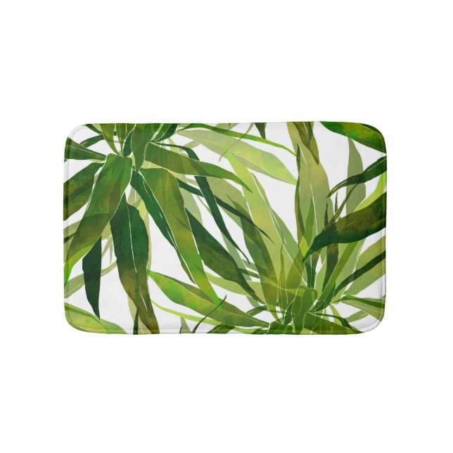 Palm Leaves Hand Painted Pattern Bath Mat (Front)