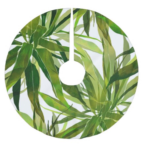 Palm Leaves Hand Painted Pattern Brushed Polyester Tree Skirt