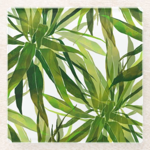 Palm Leaves Hand Painted Pattern Glass Coaster