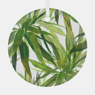 Palm Leaves Hand Painted Pattern Glass Ornament