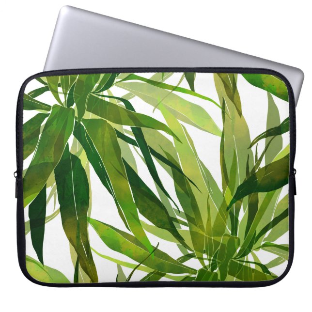 Palm Leaves Hand Painted Pattern Laptop Sleeve (Front)