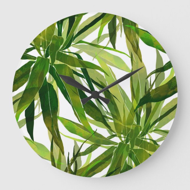 Palm Leaves Hand Painted Pattern Large Clock (Front)
