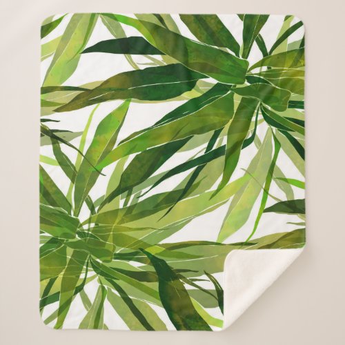 Palm Leaves Hand Painted Pattern Sherpa Blanket