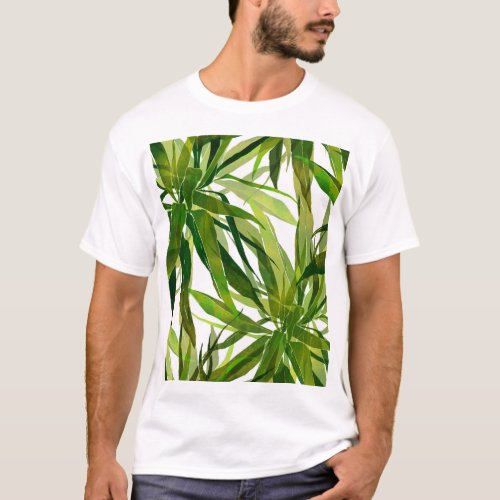 Palm Leaves Hand Painted Pattern T_Shirt