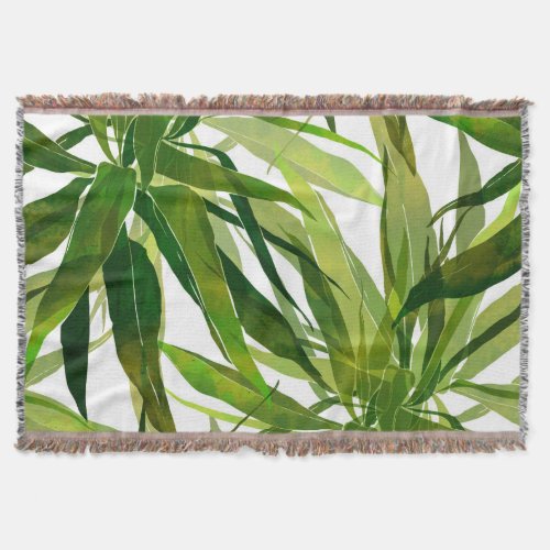 Palm Leaves Hand Painted Pattern Throw Blanket