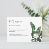 Palm Leaves Hibiscus Tropical Elegant Wedding RSVP (Standing Front)