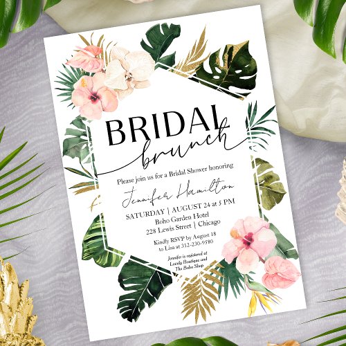 Palm Leaves Hibiscus Tropical Floral Bridal Brunch Invitation