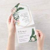 Palm Leaves Hibiscus Tropical Geometric Wedding All In One Invitation (Tearaway)