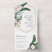 Palm Leaves Hibiscus Tropical Geometric Wedding All In One Invitation (Inside)