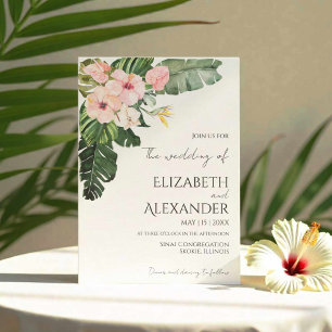 Palm Leaves Hibiscus Tropical Greenery Wedding Invitation