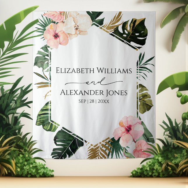 Palm Leaves Hibiscus Tropical Wedding Backdrop (Creator Uploaded)