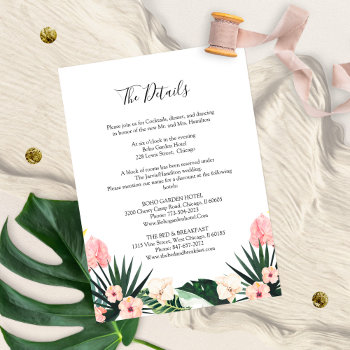 Palm Leaves Hibiscus Tropical Wedding Details Enclosure Card by StampsbyMargherita at Zazzle