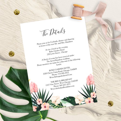 Palm Leaves Hibiscus Tropical Wedding Details Enclosure Card