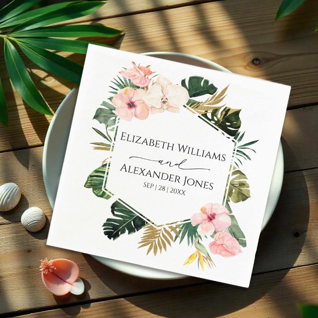 Palm Leaves Hibiscus Tropical Wedding Napkins (Creator Uploaded)