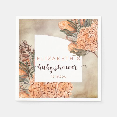 Palm Leaves  Hydrangea Blooms Girl Baby Shower  Napkins