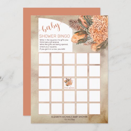 Palm Leaves  Hydrangeas Baby Shower Bingo Card