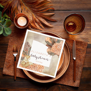 Palm Leaves Hydrangeas Fox Girl Baby Shower Napkins