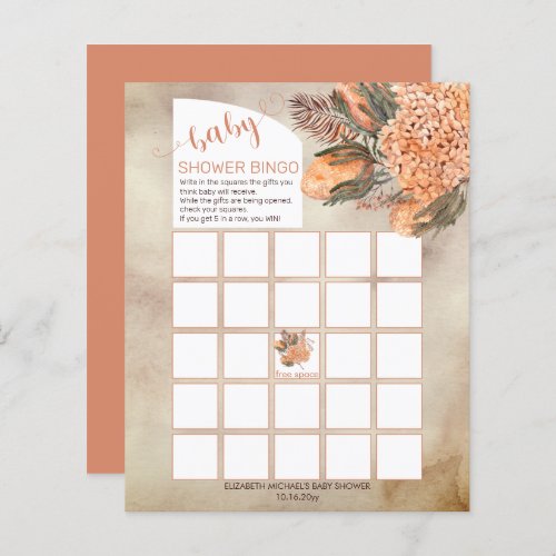 Palm Leaves Hydrangeas Girl Baby Shower Bingo Card