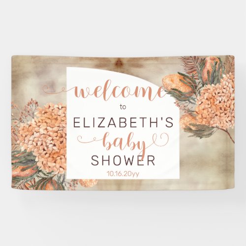 Palm Leaves  Hydrangeas Girl Baby Shower Welcome Banner