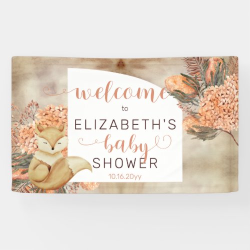 Palm Leaves  Hydrangeas Girl Baby Shower Welcome  Banner