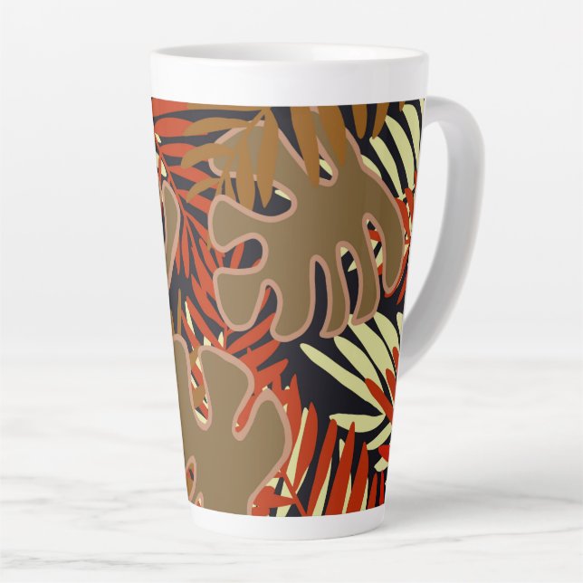 Palm Leaves in brown, black orange Latte Mug (Right Angle)