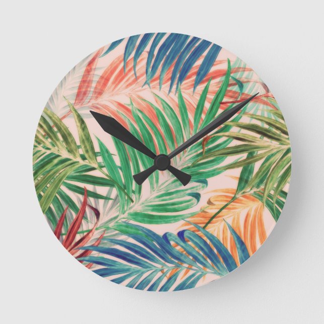 Palm Leaves in color Round Clock (Front)