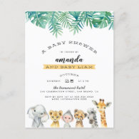 Palm Leaves & Jungle Animals Modern Baby Shower Invitation Postcard