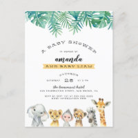 Palm Leaves & Jungle Animals Modern Baby Shower Invitation Postcard