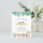 Palm Leaves & Jungle Animals Modern Baby Shower Invitation Postcard (Standing Front)
