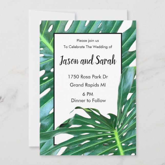 Palm leaves jungle forest foliage Wedding Invitation (Front)