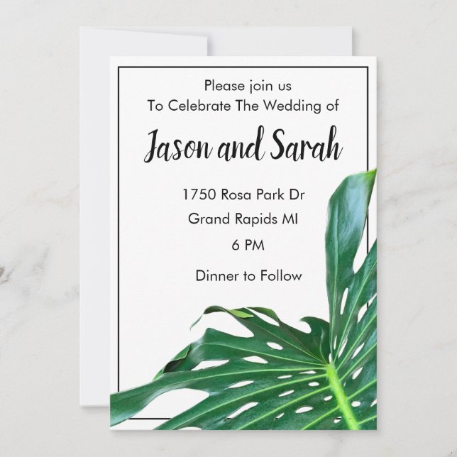 Palm leaves jungle forest foliage Wedding Invitation (Front)