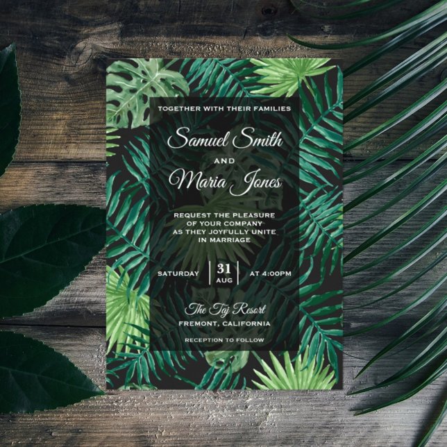Palm Leaves Modern Tropical Wedding Invitation (Creator Uploaded)