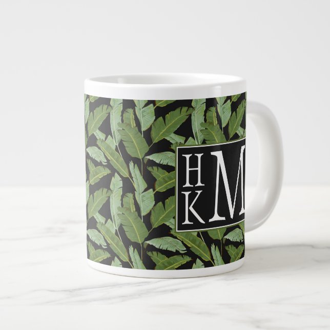 Palm Leaves | Monogram Giant Coffee Mug (Front Right)
