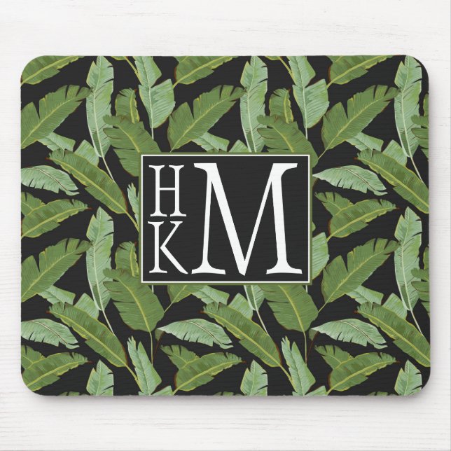Palm Leaves | Monogram Mouse Pad (Front)