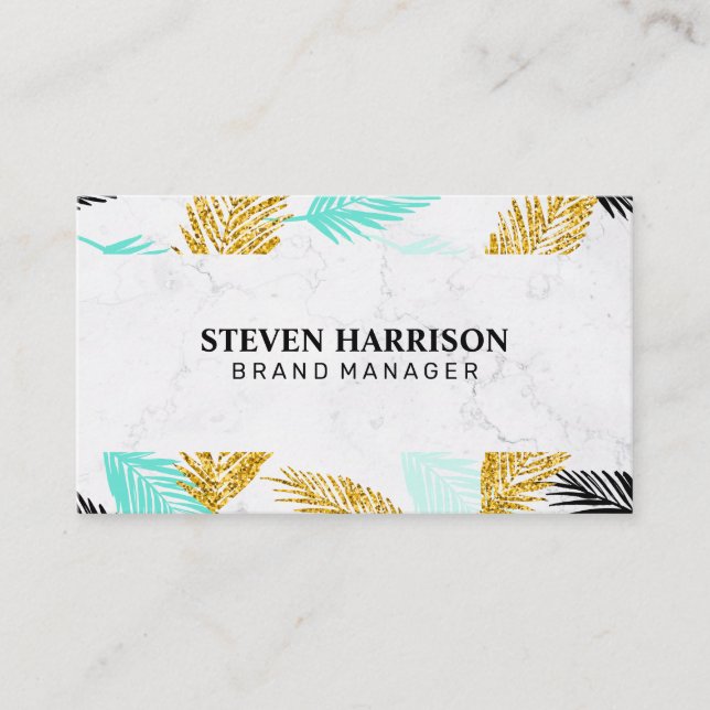 Palm Leaves | Natural | Marble Business Card (Front)