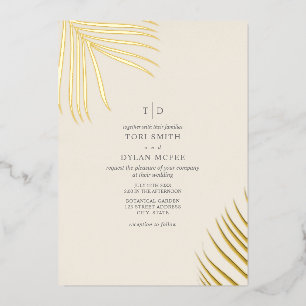 Palm Leaves Off White Cream Foil Invitation