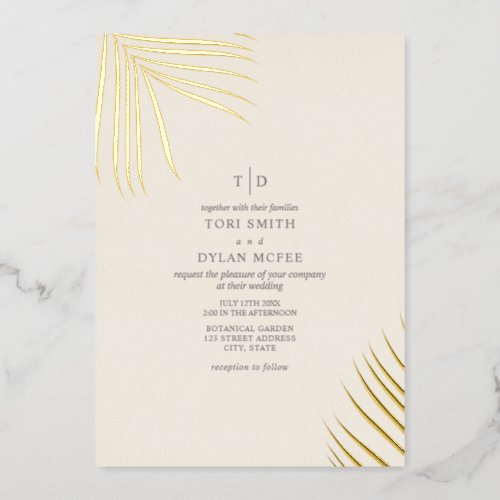 Palm Leaves Off White Cream Foil Invitation