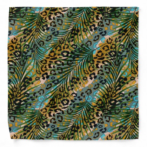 Palm leaves on a leopard background  bandana